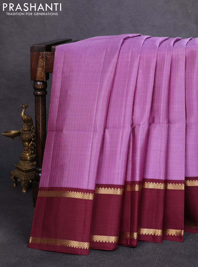 Pure soft silk saree pastel purple and maroon with allover zari stripe pattern and rettapet zari woven border