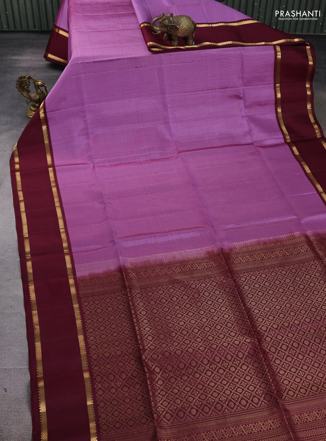 Pure soft silk saree pastel purple and maroon with allover zari stripe pattern and rettapet zari woven border
