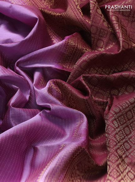 Pure soft silk saree pastel purple and maroon with allover zari stripe pattern and rettapet zari woven border