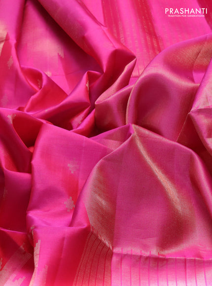 Pure soft silk saree pink with allover zari woven buttas and long temple design zari woven border