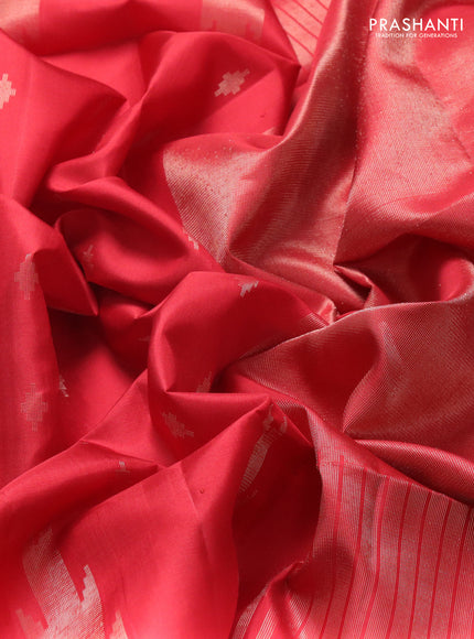 Pure soft silk saree red with allover zari woven buttas and long temple design zari woven border