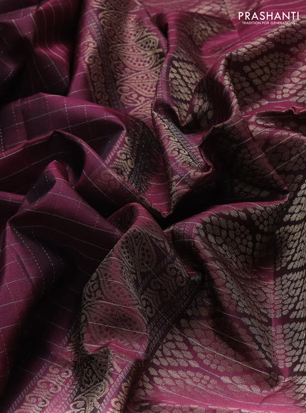 Pure soft silk saree wine shade with allover zari checked pattern and zari woven butta border