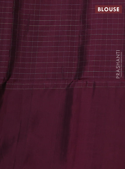 Pure soft silk saree wine shade with allover zari checked pattern and zari woven butta border