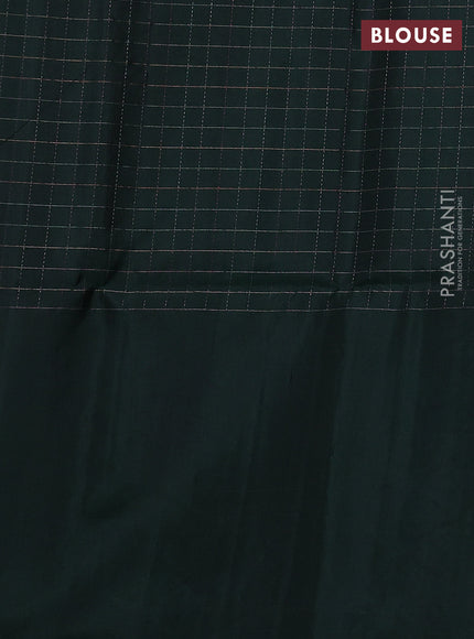 Pure soft silk saree bottle green with allover zari checked pattern and long zari woven butta border