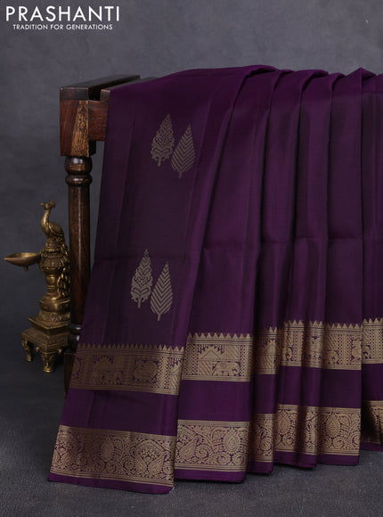 Pure soft silk saree purple with zari woven buttas and rettapet zari woven border