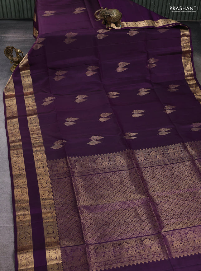 Pure soft silk saree purple with zari woven buttas and rettapet zari woven border