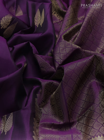 Pure soft silk saree purple with zari woven buttas and rettapet zari woven border