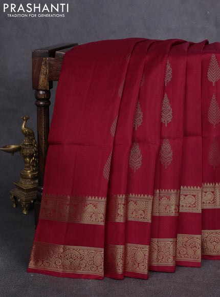 Pure soft silk saree maroon with allover zari woven buttas and rettapet zari woven border