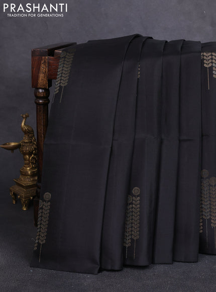 Pure soft silk saree black with zari woven buttas in borderless style