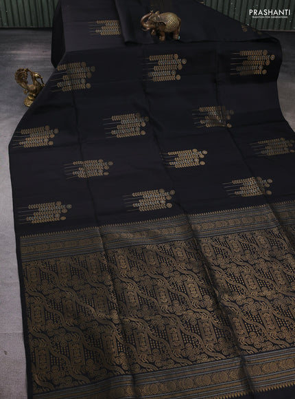 Pure soft silk saree black with zari woven buttas in borderless style