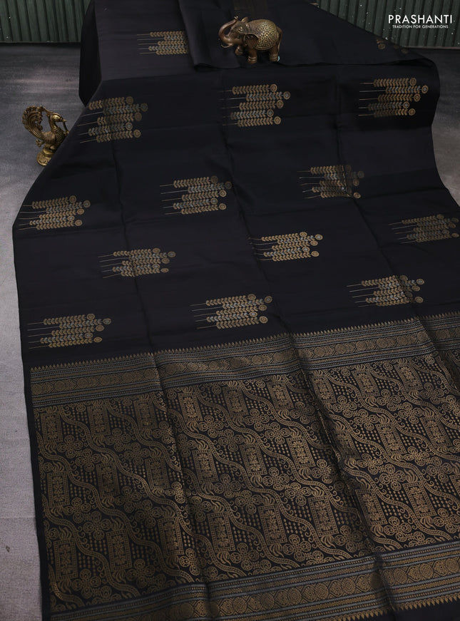 Pure soft silk saree black with zari woven buttas in borderless style