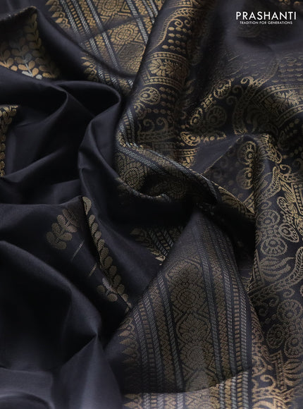 Pure soft silk saree black with zari woven buttas in borderless style