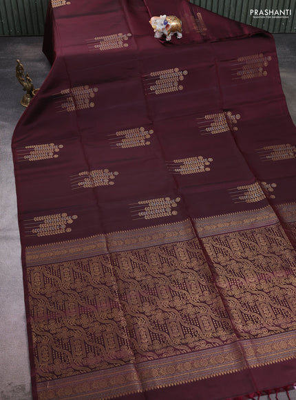 Pure soft silk saree deep maroon with zari woven buttas in borderless style
