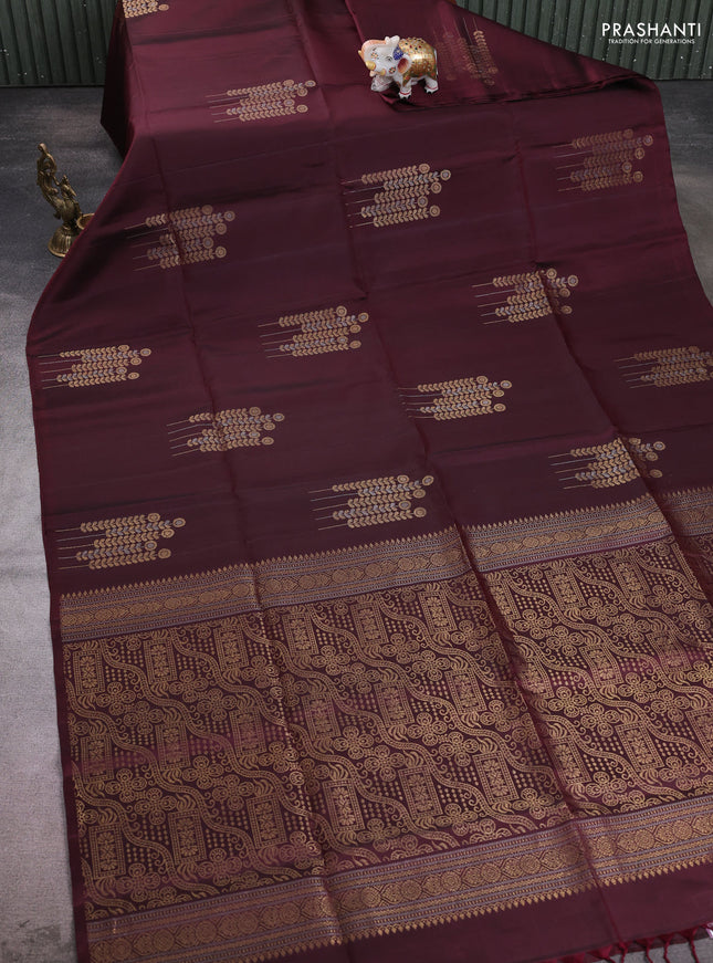 Pure soft silk saree deep maroon with zari woven buttas in borderless style