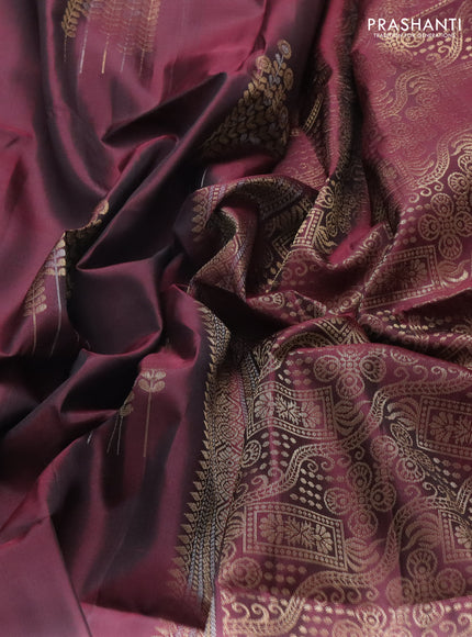 Pure soft silk saree deep maroon with zari woven buttas in borderless style