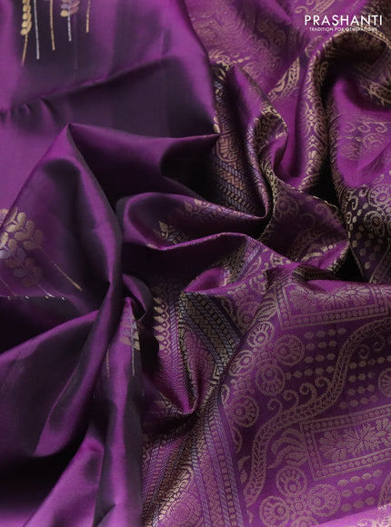 Pure soft silk saree deep purple with zari woven buttas in borderless style