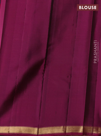 Pure soft silk saree peacock blue and dark magenta pink with zari woven buttas and zari woven border