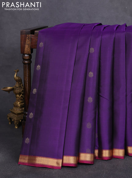 Pure soft silk saree violet and dark magenta pink with zari woven buttas and zari woven border