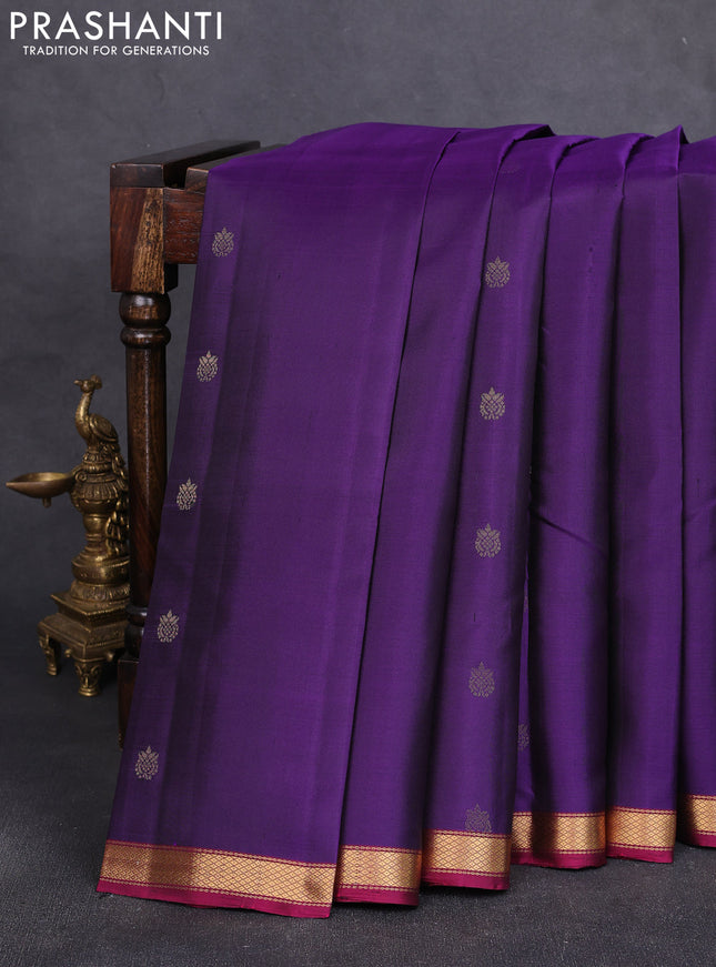 Pure soft silk saree violet and dark magenta pink with zari woven buttas and zari woven border