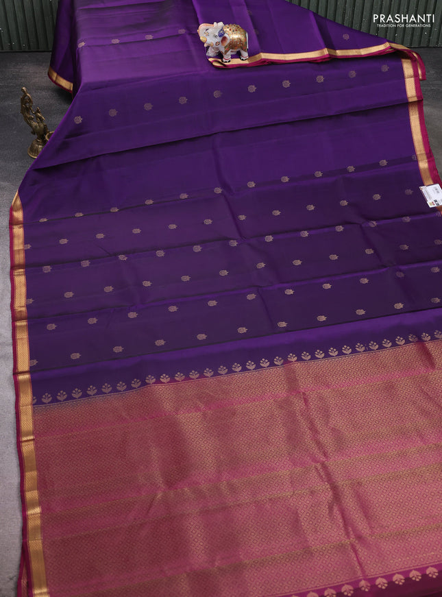 Pure soft silk saree violet and dark magenta pink with zari woven buttas and zari woven border