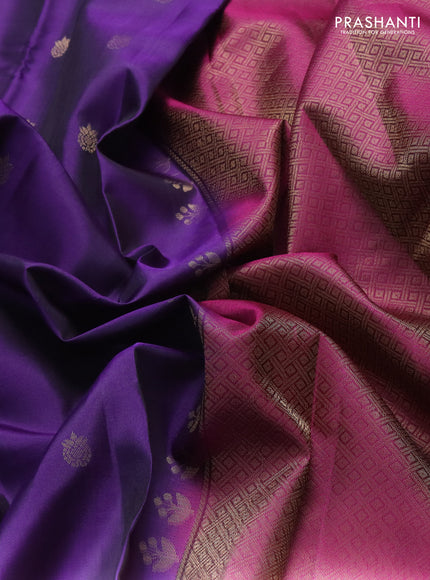 Pure soft silk saree violet and dark magenta pink with zari woven buttas and zari woven border