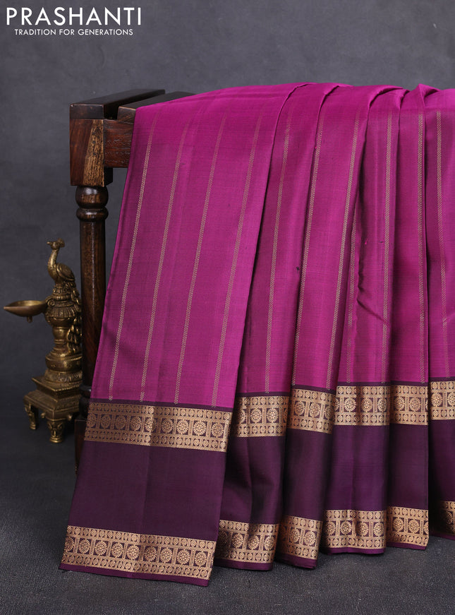Pure soft silk saree purple and dark purple with allover zari stripe pattern and rettapet zari woven border