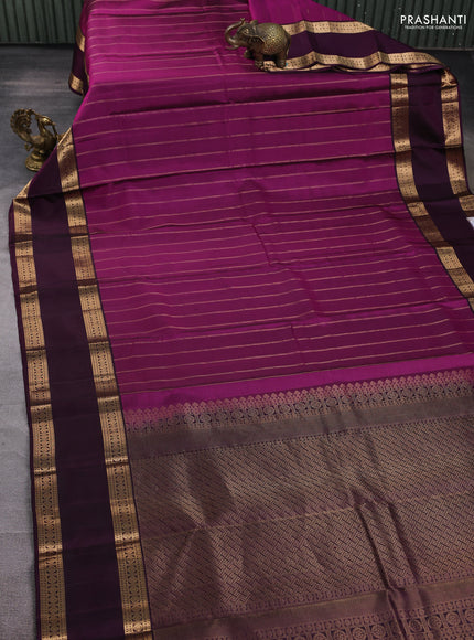 Pure soft silk saree purple and dark purple with allover zari stripe pattern and rettapet zari woven border