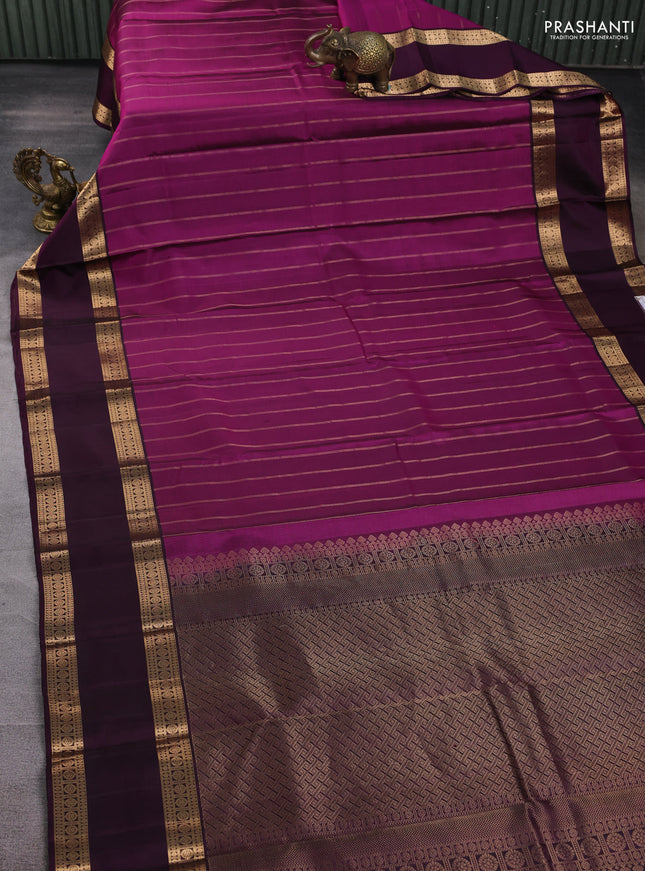 Pure soft silk saree purple and dark purple with allover zari stripe pattern and rettapet zari woven border