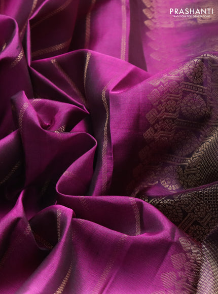 Pure soft silk saree purple and dark purple with allover zari stripe pattern and rettapet zari woven border