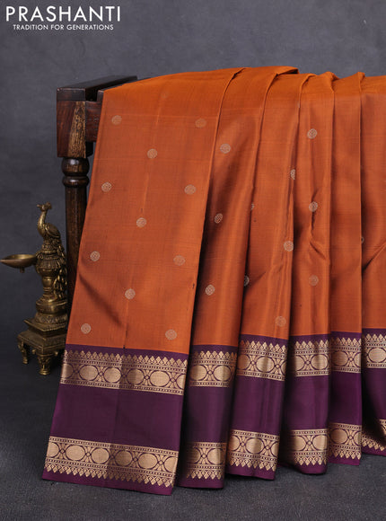 Pure soft silk saree rust shade and wine shade with zari woven buttas and rettapet zari woven border
