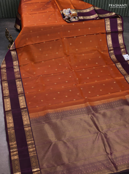 Pure soft silk saree rust shade and wine shade with zari woven buttas and rettapet zari woven border