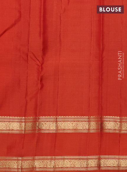 Pure soft silk saree blue and orange with allover zari stripe pattern and rettapet zari woven border