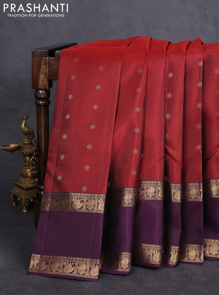 Pure soft silk saree maroon and wine shade with allover zari woven buttas and rettapet zari woven border