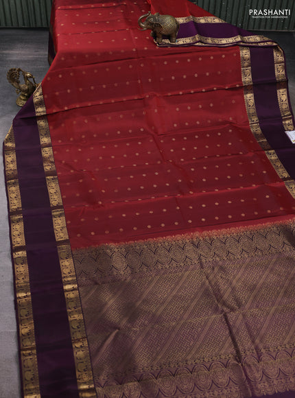 Pure soft silk saree maroon and wine shade with allover zari woven buttas and rettapet zari woven border