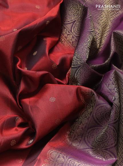Pure soft silk saree maroon and wine shade with allover zari woven buttas and rettapet zari woven border