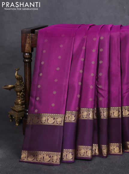 Pure soft silk saree purple and dark purple with allover zari woven buttas and rettapet zari woven border