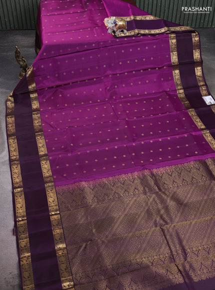 Pure soft silk saree purple and dark purple with allover zari woven buttas and rettapet zari woven border