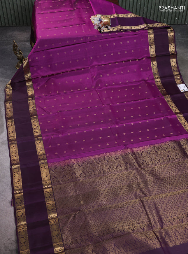 Pure soft silk saree purple and dark purple with allover zari woven buttas and rettapet zari woven border