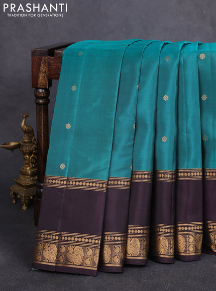 Pure soft silk saree teal green and coffee brown with zari woven buttas and rettapet zari woven border