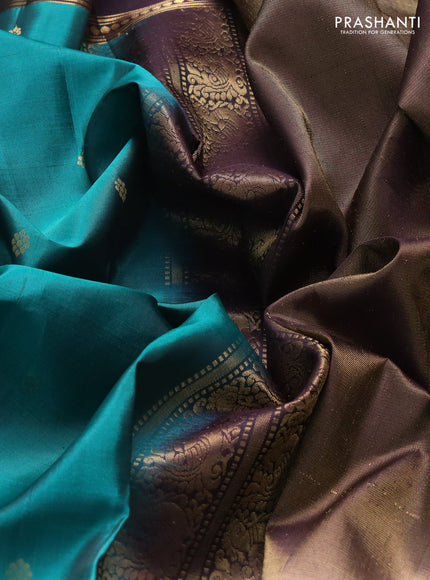 Pure soft silk saree teal green and coffee brown with zari woven buttas and rettapet zari woven border