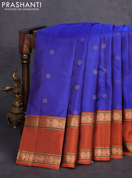 Pure soft silk saree blue and rustic orange with zari woven buttas and rettapet zari woven border