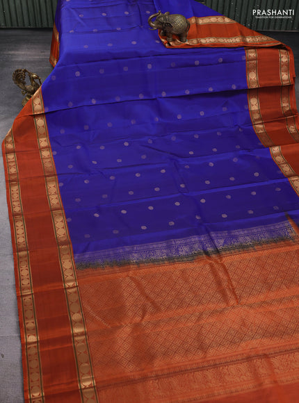 Pure soft silk saree blue and rustic orange with zari woven buttas and rettapet zari woven border