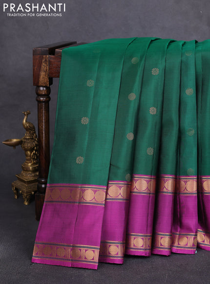 Pure soft silk saree dark green and purple with zari woven buttas and rettapet zari woven border