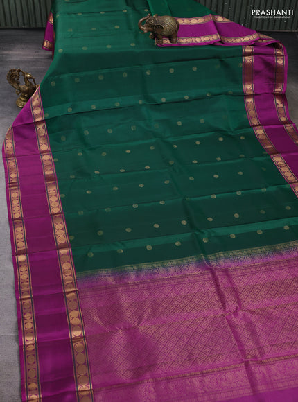 Pure soft silk saree dark green and purple with zari woven buttas and rettapet zari woven border