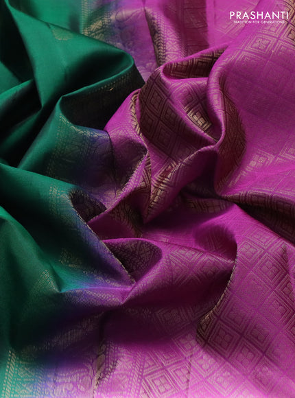 Pure soft silk saree dark green and purple with zari woven buttas and rettapet zari woven border