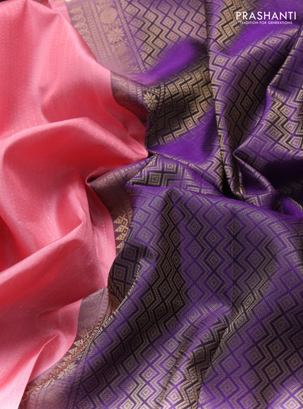 Pure soft silk saree light pink and violet with allover zari weaves & buttas and long rettapet zari woven border