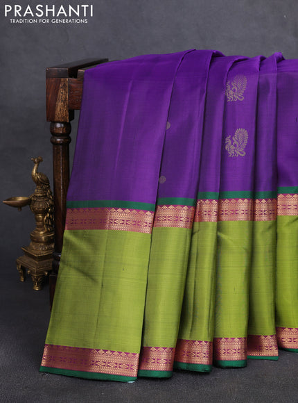 Pure soft silk saree violet and purple light green with annam & rudhraksha zari woven buttas and long rettapet zari woven border