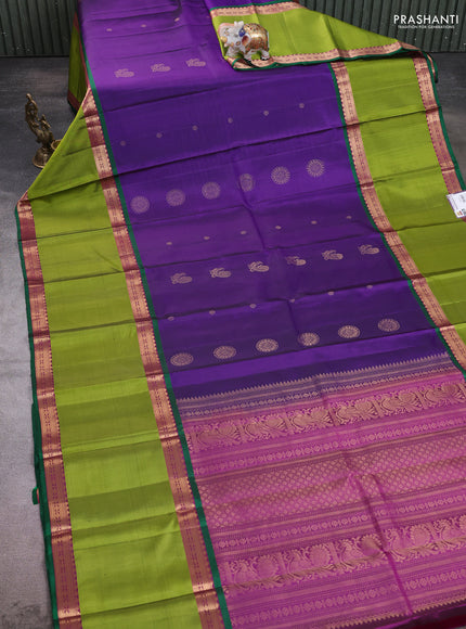 Pure soft silk saree violet and purple light green with annam & rudhraksha zari woven buttas and long rettapet zari woven border