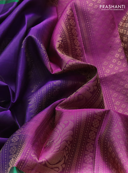 Pure soft silk saree violet and purple light green with annam & rudhraksha zari woven buttas and long rettapet zari woven border
