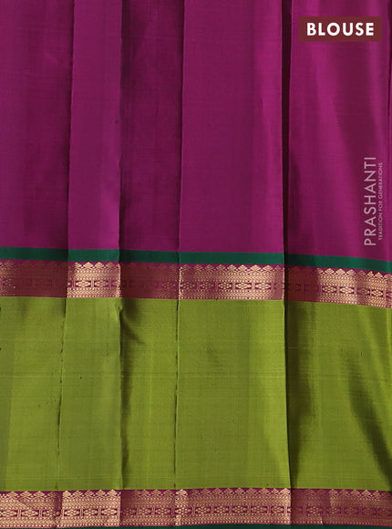 Pure soft silk saree navy blue and purple light green with annam & rudhraksha zari woven buttas and long rettapet zari woven border